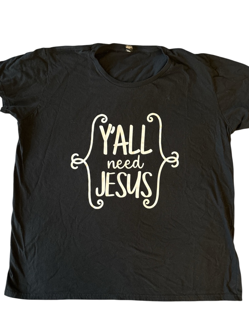 Funny Graphic Tee Black Short Sleeve Size 2X with "Y'ALL NEED JESUS" Saying